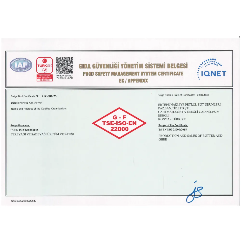 G-F TSE -ISO-EN 22000 BELGESİ